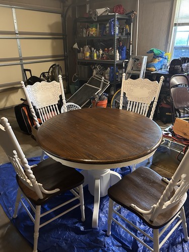 Table and chairs oak with - and,